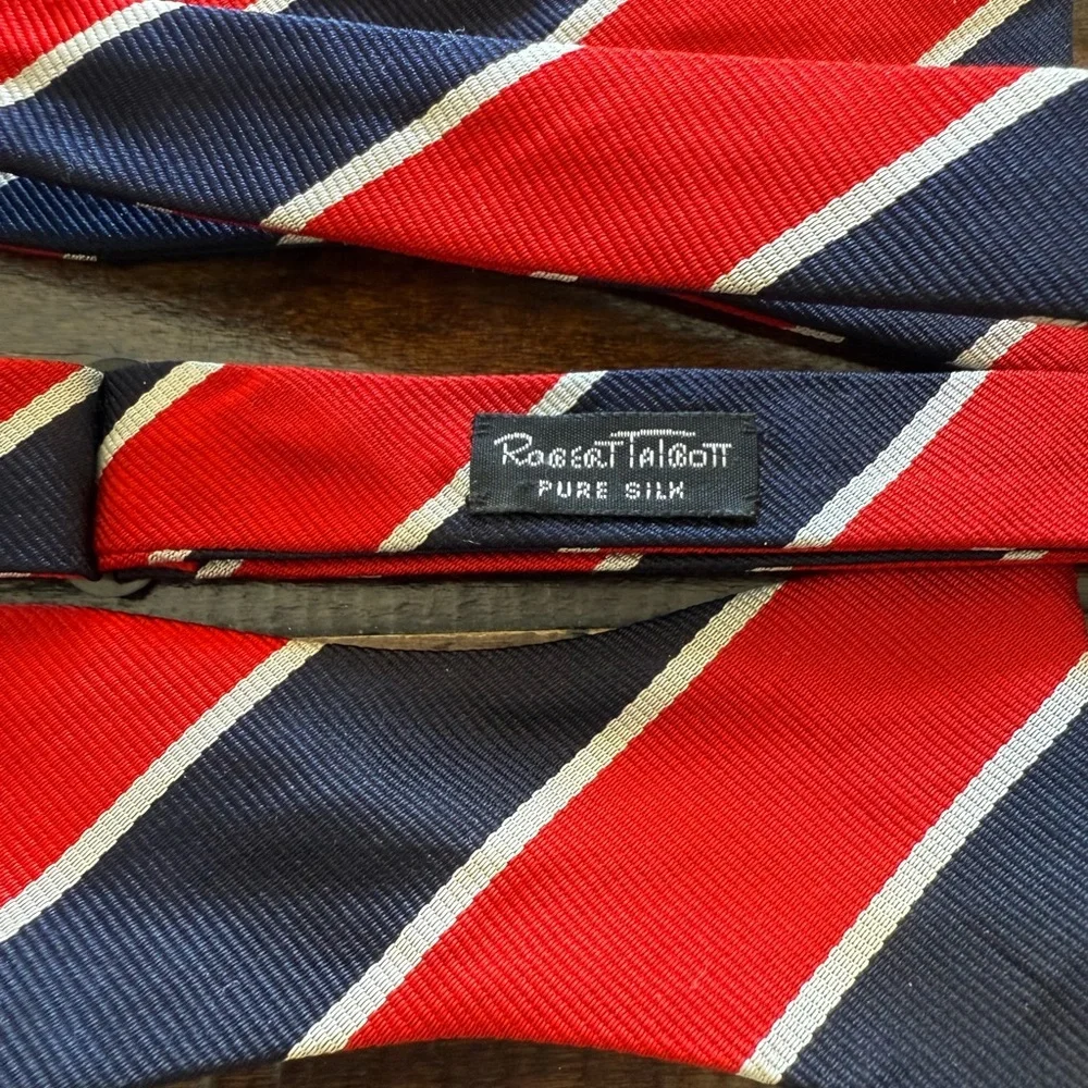 Robert Talbott Red, White and Blue Diagonal Striped Bow Tie
